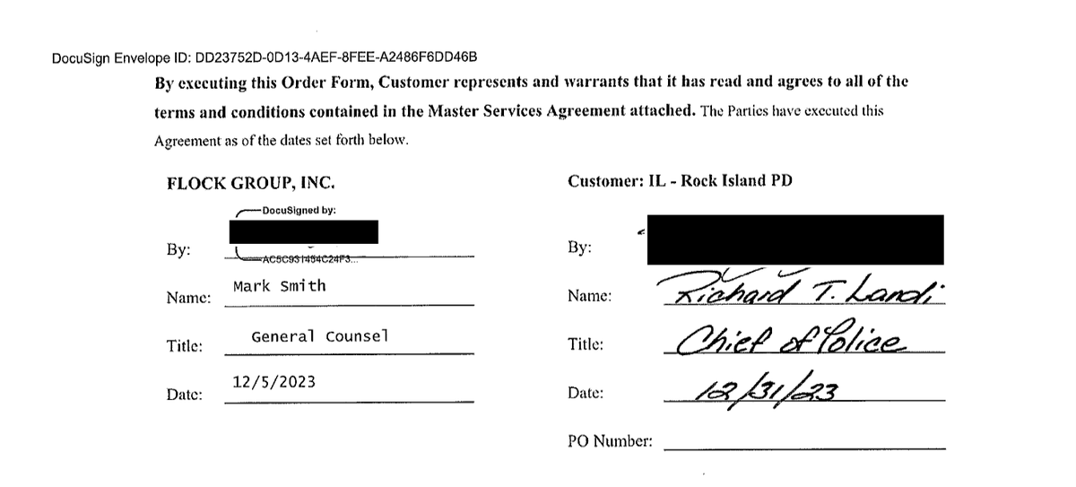 Signed for the Rock Island PD by Chief of Police Richard T. Landi on Dec 31, 2023.